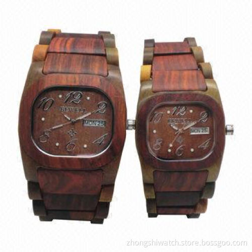 Lover Wooden Watches with Black Chocolate Case and Band, Japanese Quartz Movement and 1-year Warrant